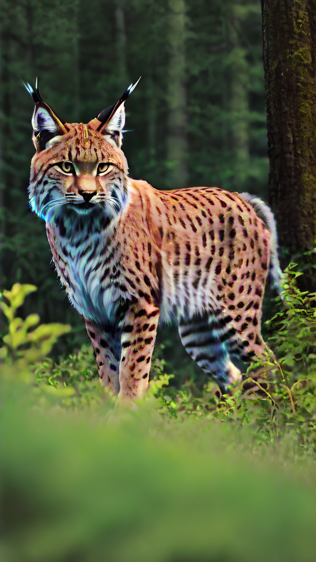 lynx roaming in the forest during twilight preview