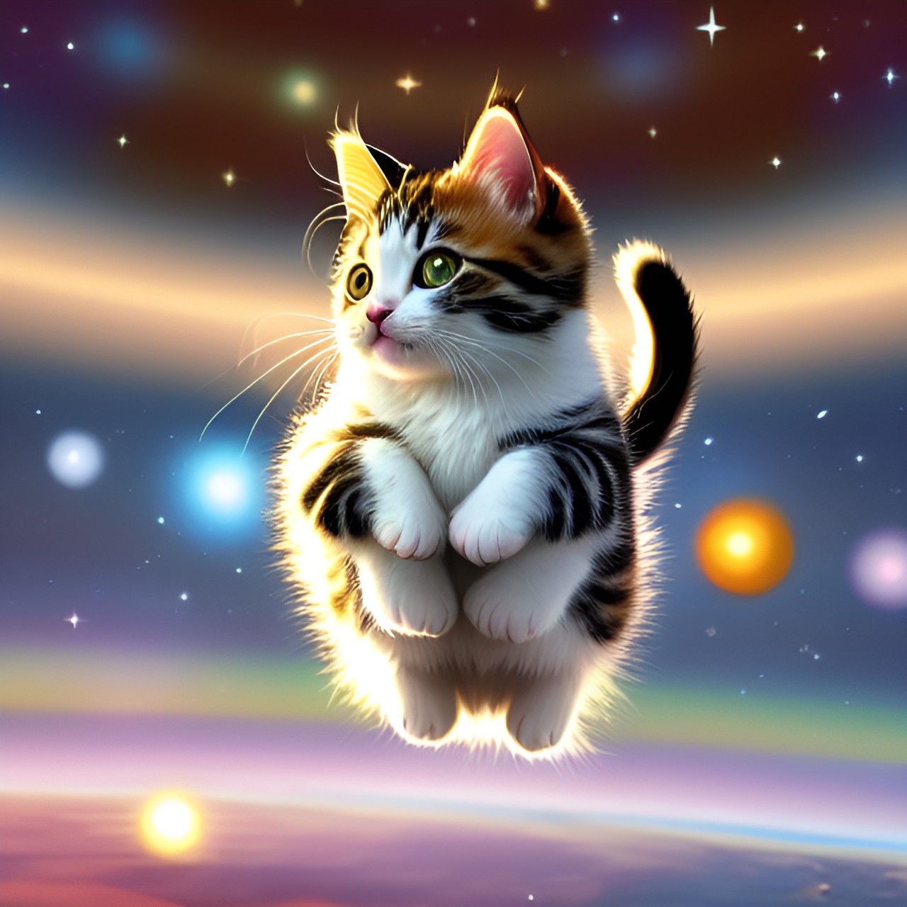 The Catalyst - adorable kitten is floating at the center of the universe - all galaxies and star systems rotate around the kitten into infinity preview
