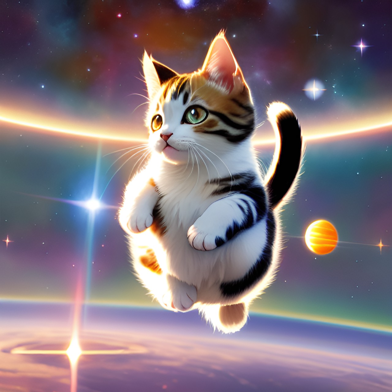 The Catalyst - adorable kitten is floating at the center of the universe  - all galaxies and star systems rotate around the kitten into infinity preview