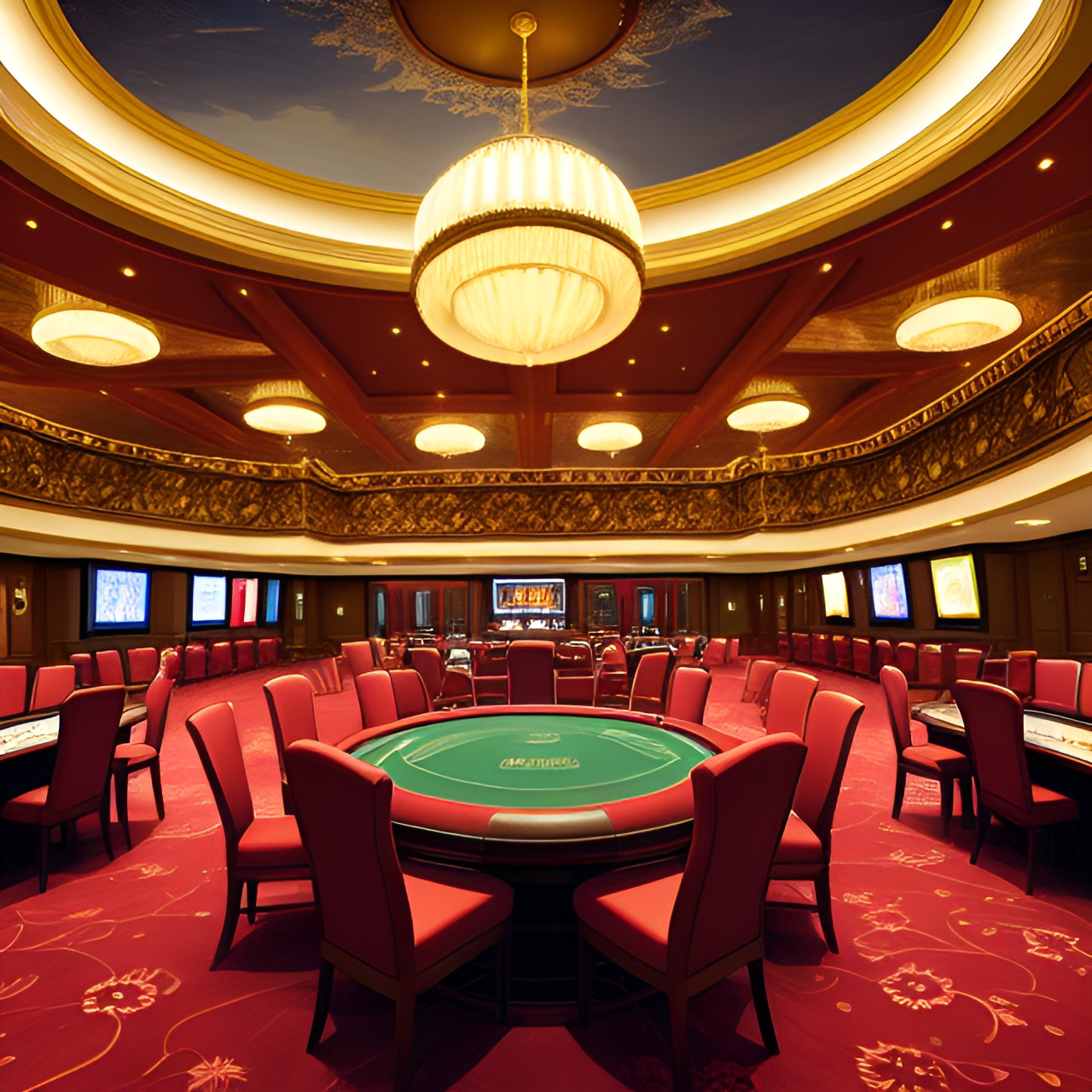 super comfortable looking casino room with plush carpets, high ceilings, and luxurious furniture. the room is well lit and has a relaxed atmosphere. preview