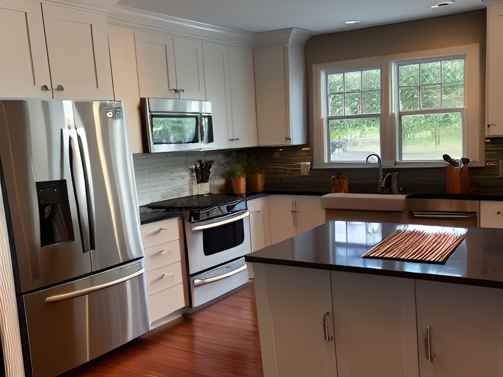 I popo - a kitchen, with white￼ back splash￼, one gas stove, and copper accents preview