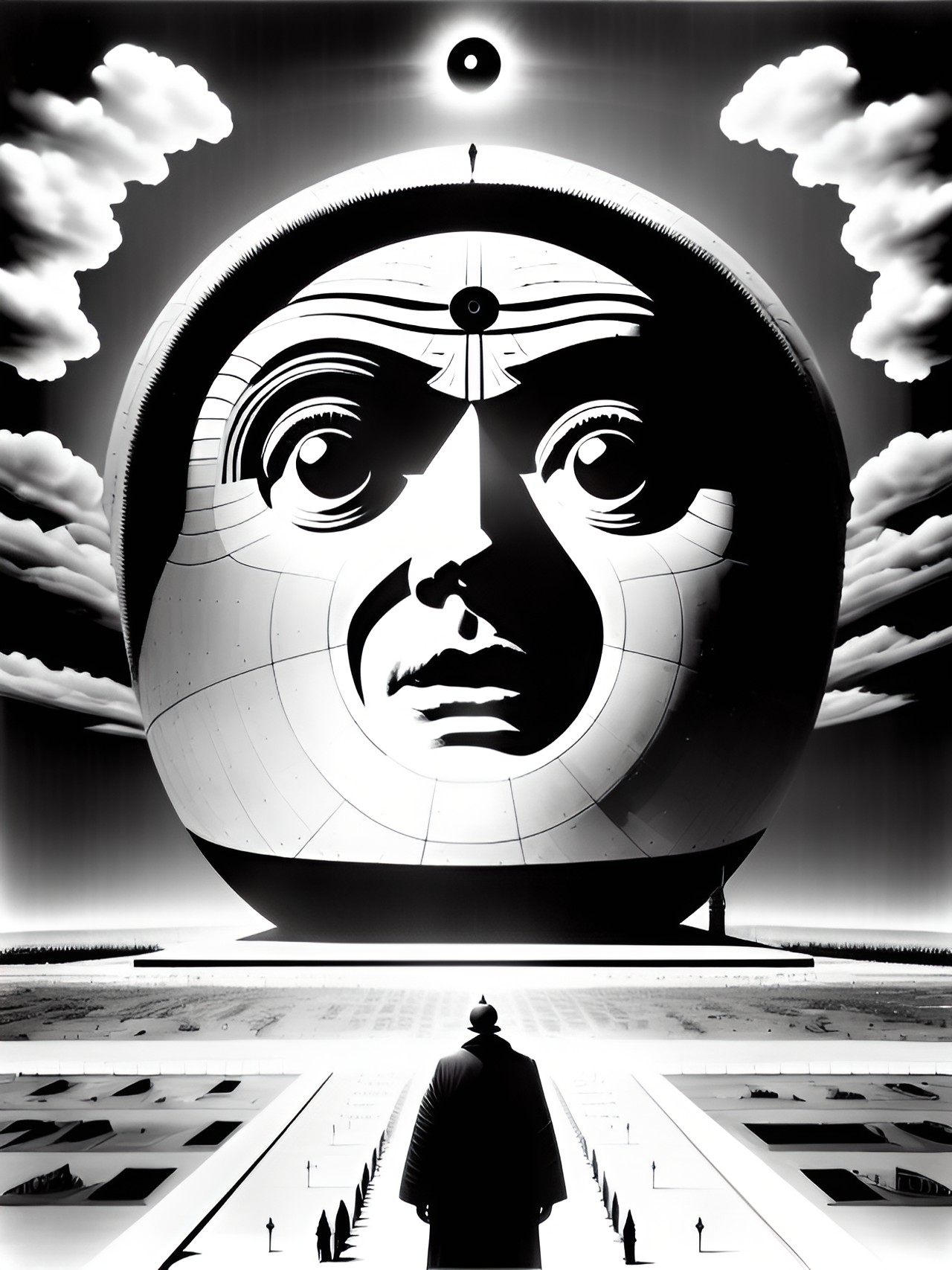 movie; the all seeing god judges all, surreal, the floating head of bob hope, ruins, wailing crowds,corrupt men, haunting, enigmatic, otherworldly, transcendental, macabre, melancholic, dissonant, introspective, transcendental, despairing, mournful, atmospheric, evocative, mysterious, symbolic, abstracted by kenneth anger & oskar fischinger preview