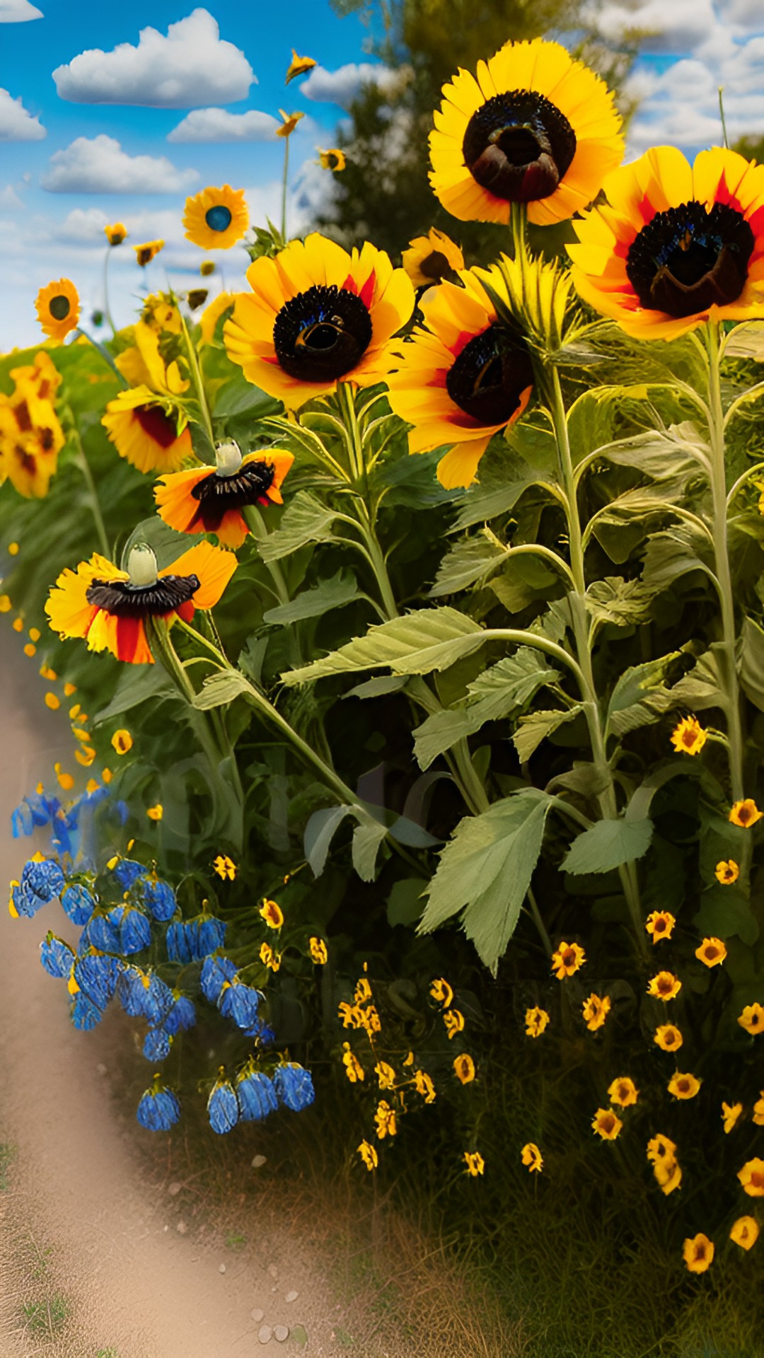 Sunflowers 3real 2v - sunshine over 
sunflowers fields and red poppies and cornflowers  all around with little delicate flowers decorated
very detailed realistic preview