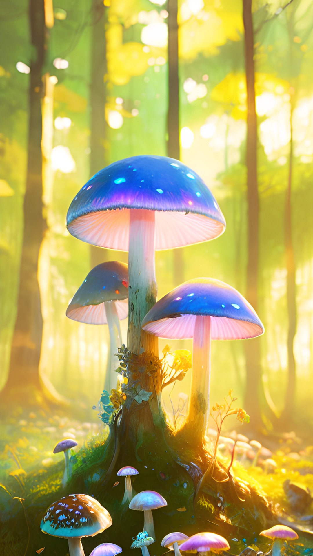 New Life in Spring - the mushroom cluster in brilliant sunlight of a faerie wood preview