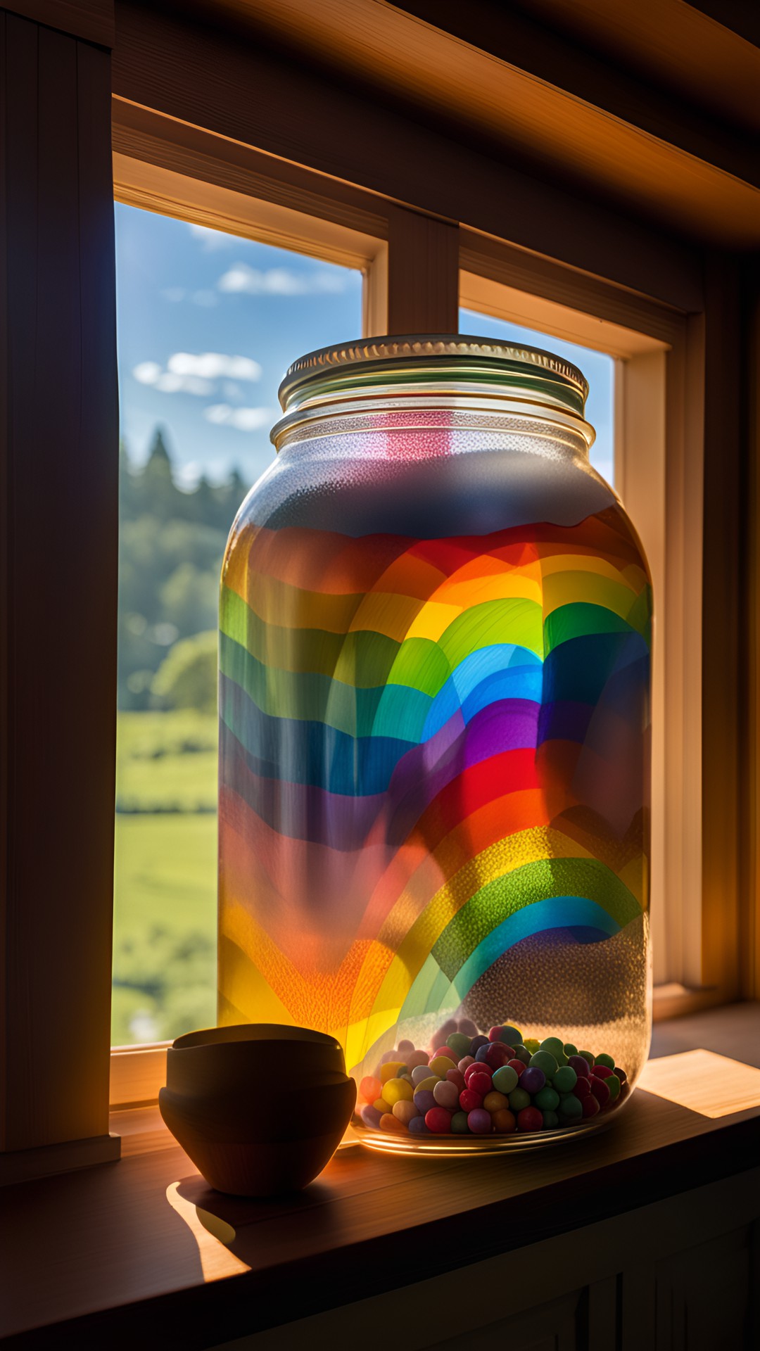 infinite rainbow jar on the window sill of grandma's house preview