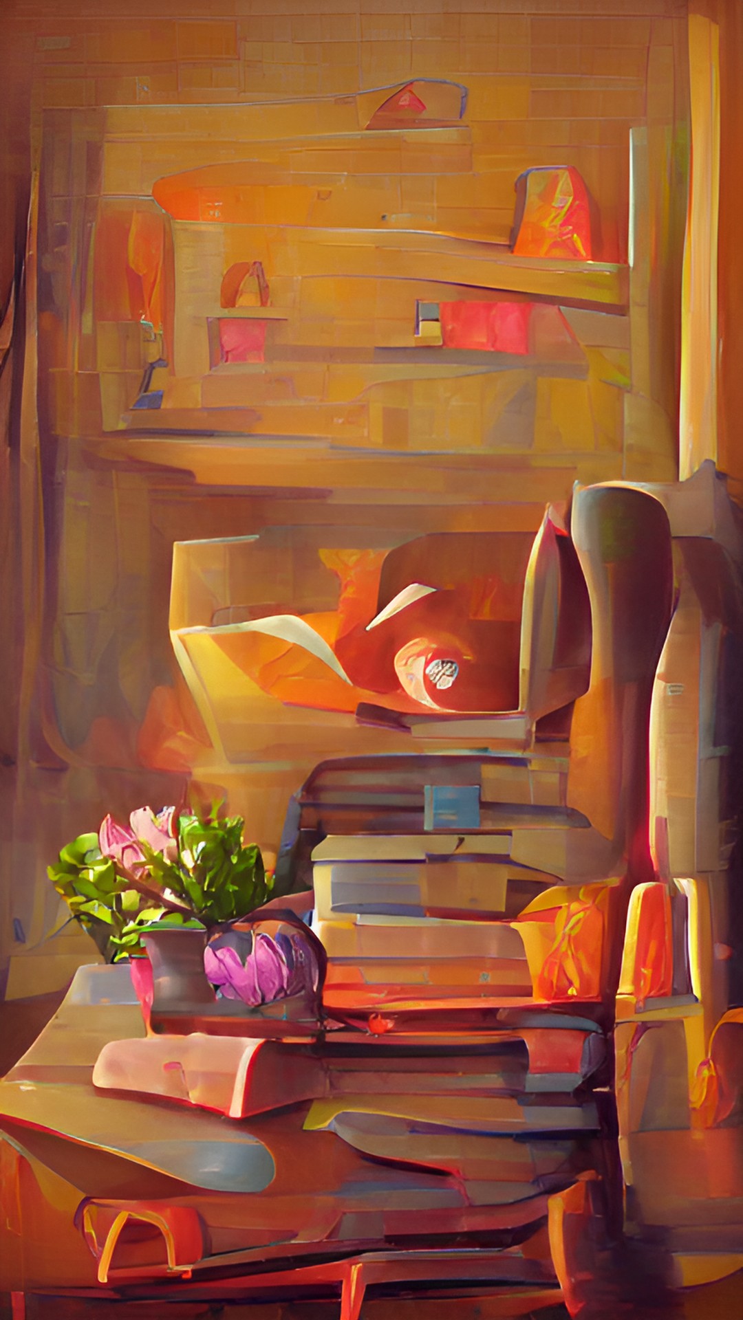 rose gold - cozy still life with flowers, books, and trinkets. natural light from the left preview