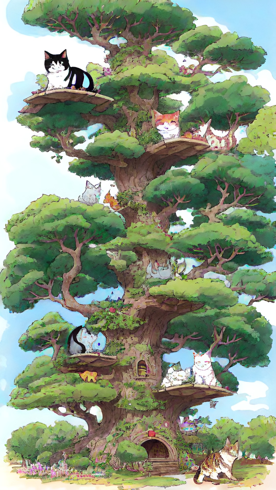 cats growing on a tree shaped like a cat tree preview