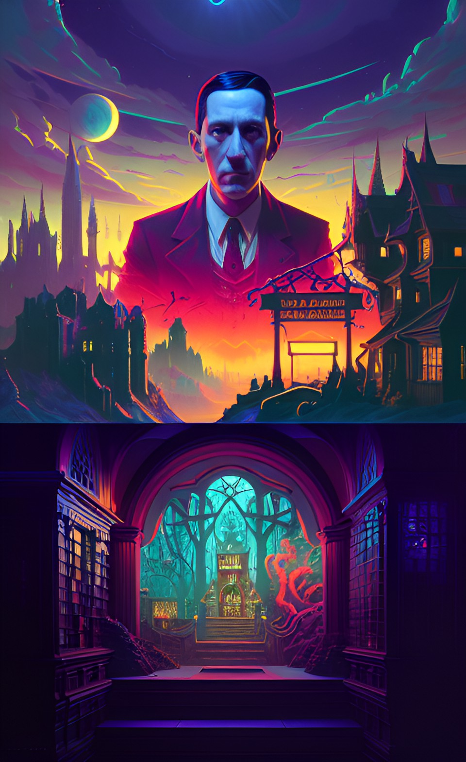 Lovecraftian Univers - collage of horrors of h.p. lovecraft. retro colored squares preview