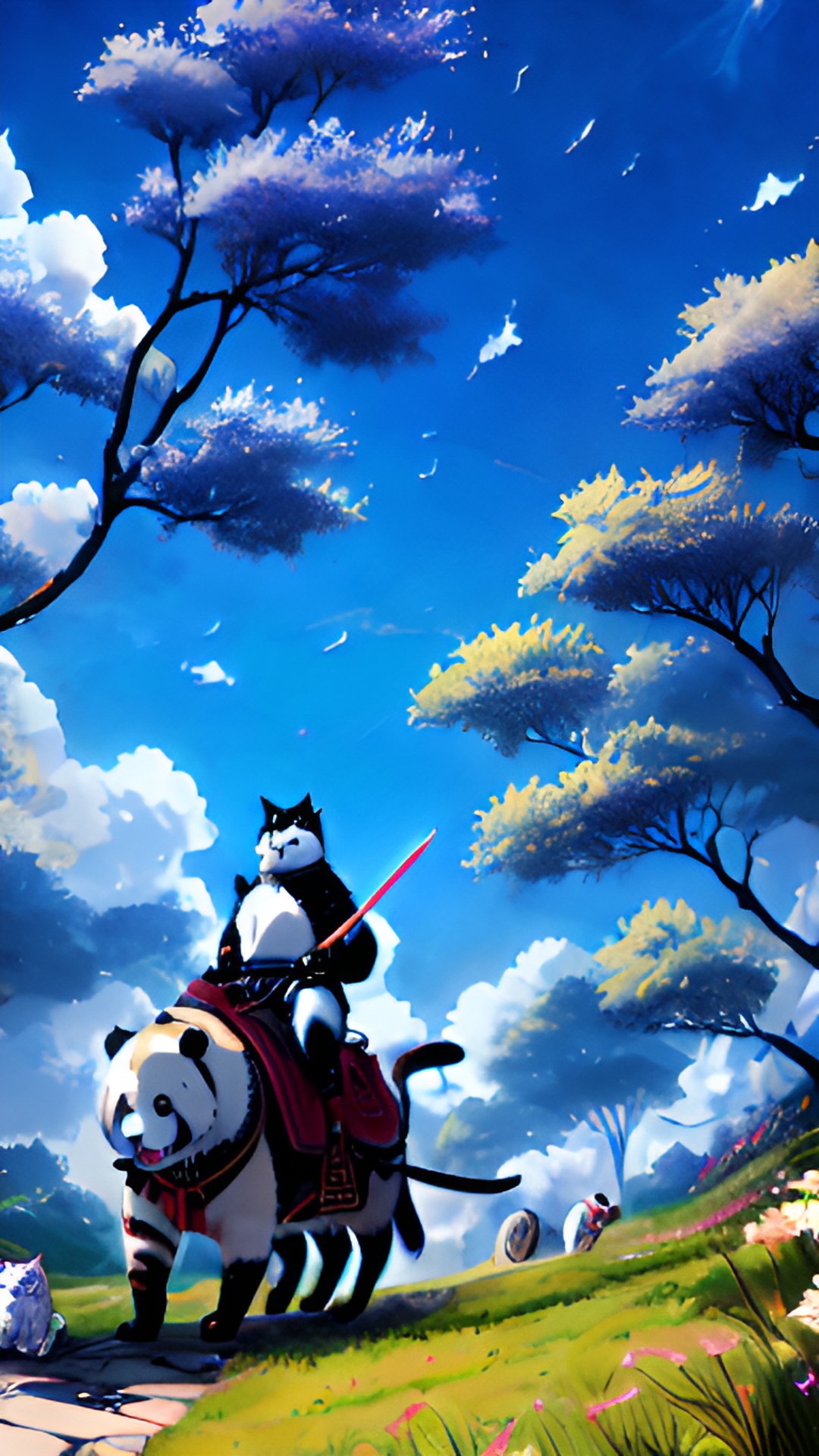 battle cat - a cat riding a panda to war
cat has a sword preview