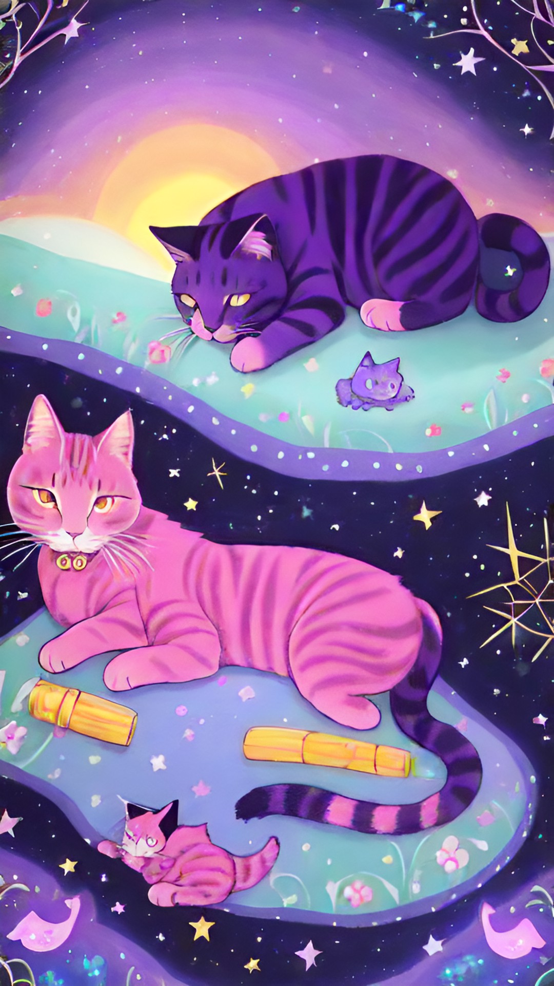 full magical sleeping purple and pink cats preview