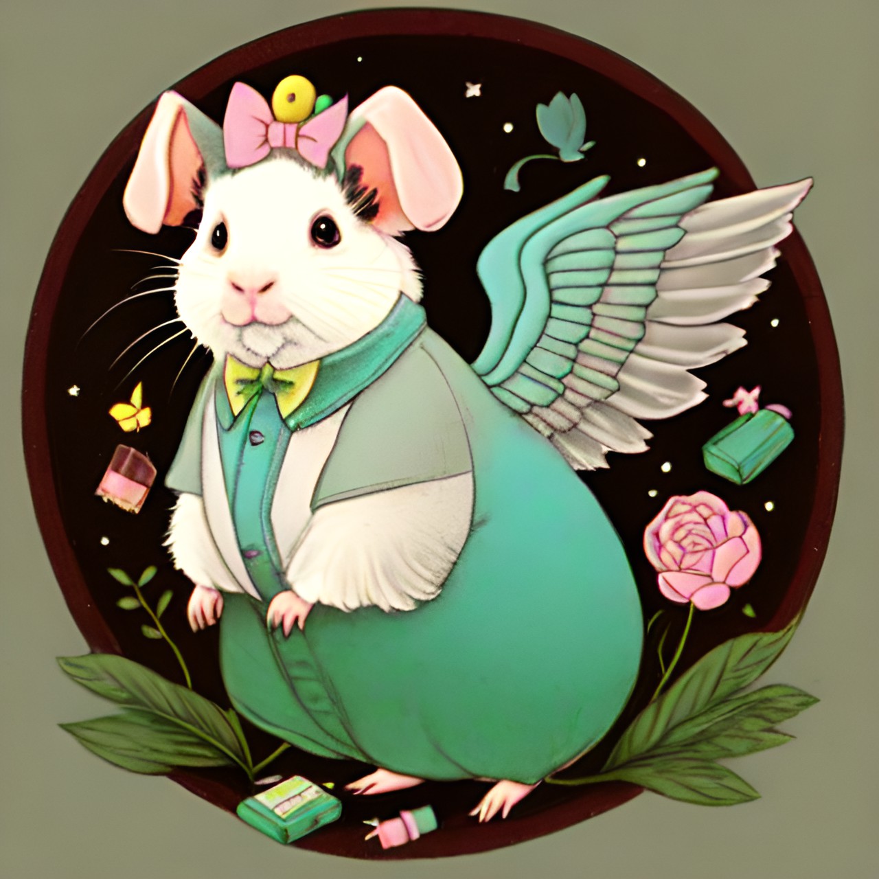 Francine - pastel, creepy, vintage, guinea pig   with wings and candy. preview