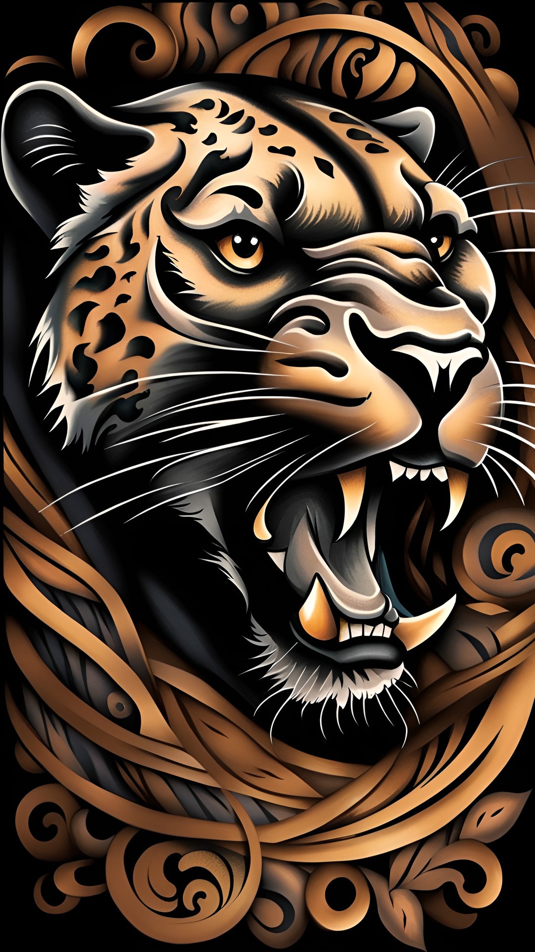 roaring panther climbing on skin tattoo idea preview