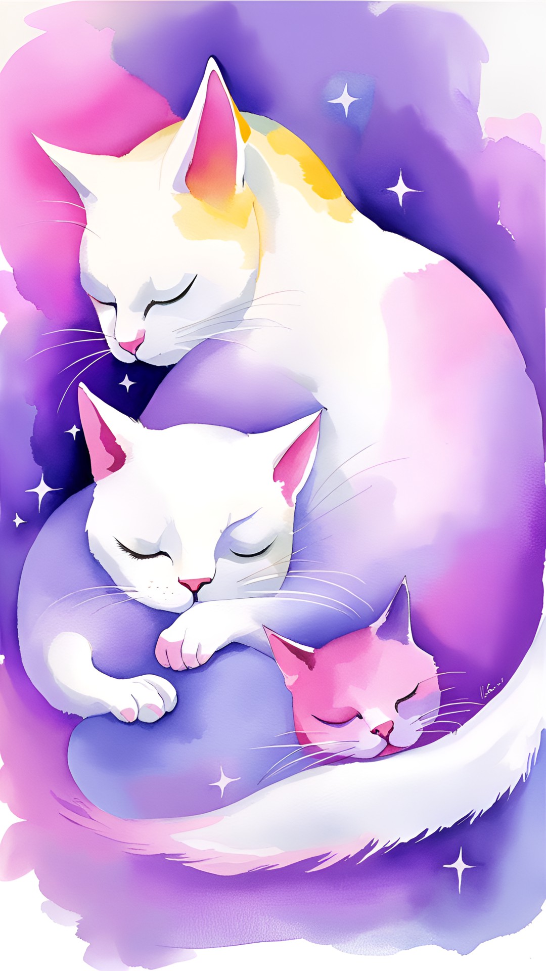 full of purple and pink sleeping magic cats preview