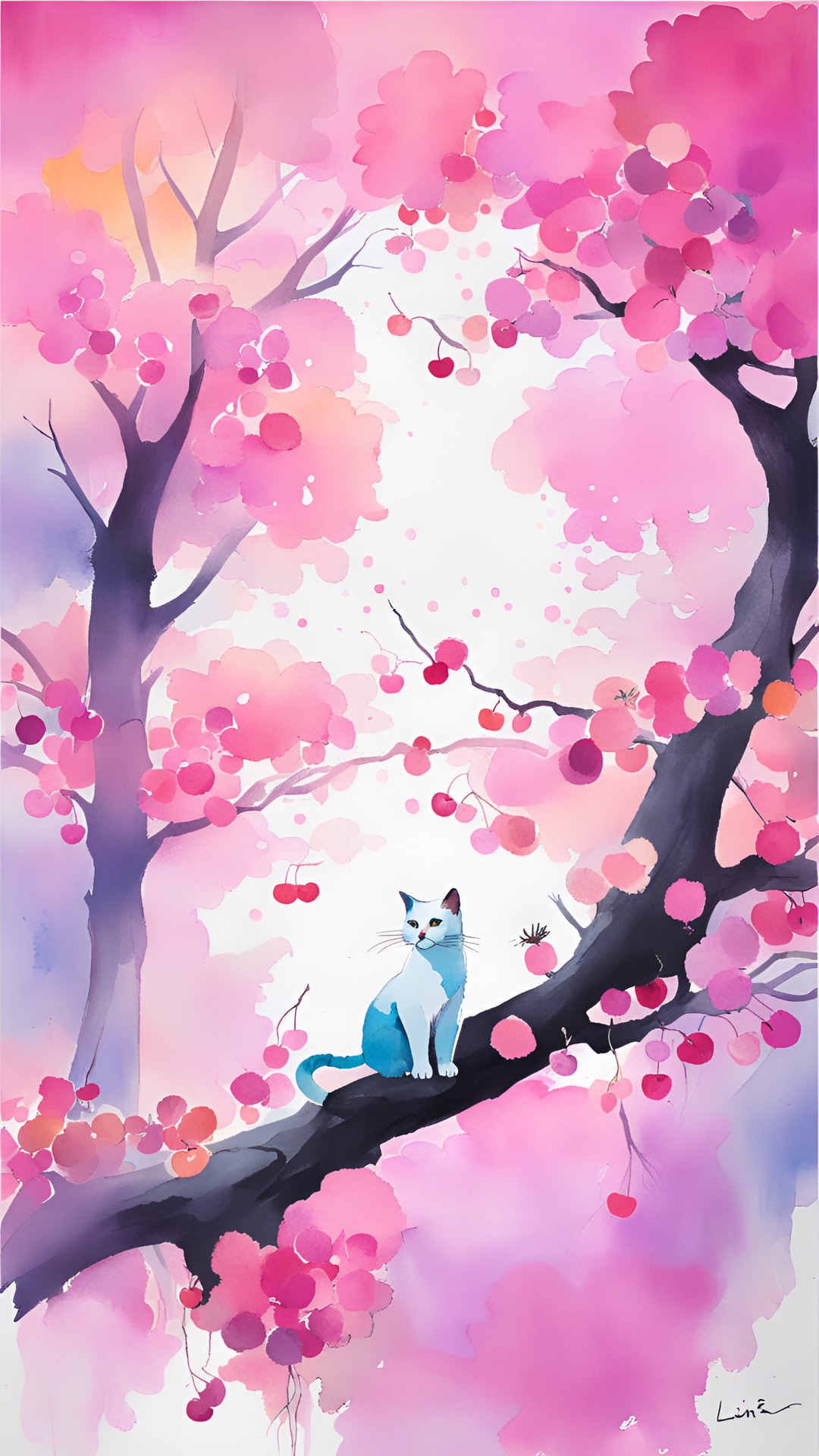 magical cat cherry tree pink and white preview