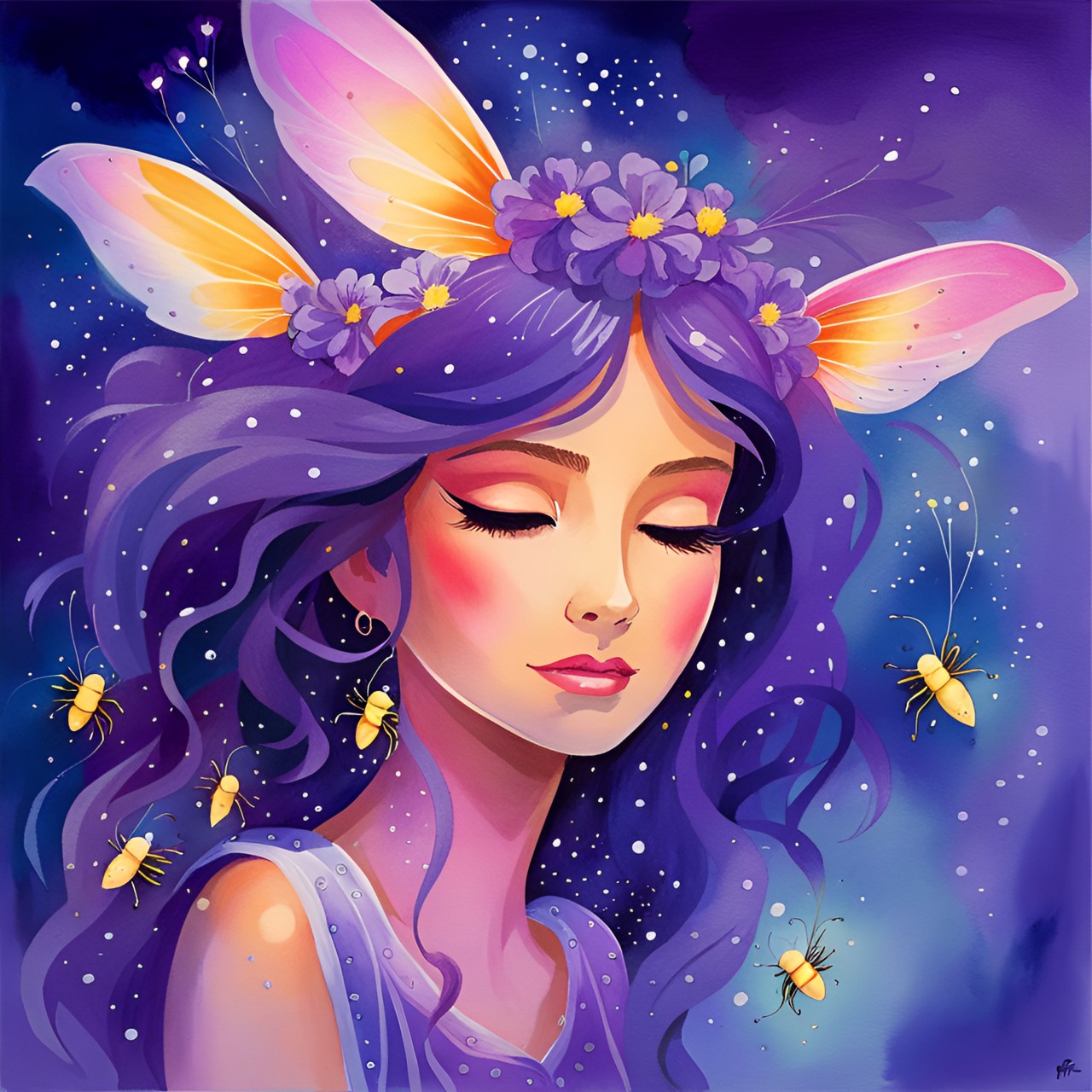 magnificent and magical purple goddess / magical and fairy shining fireflies preview