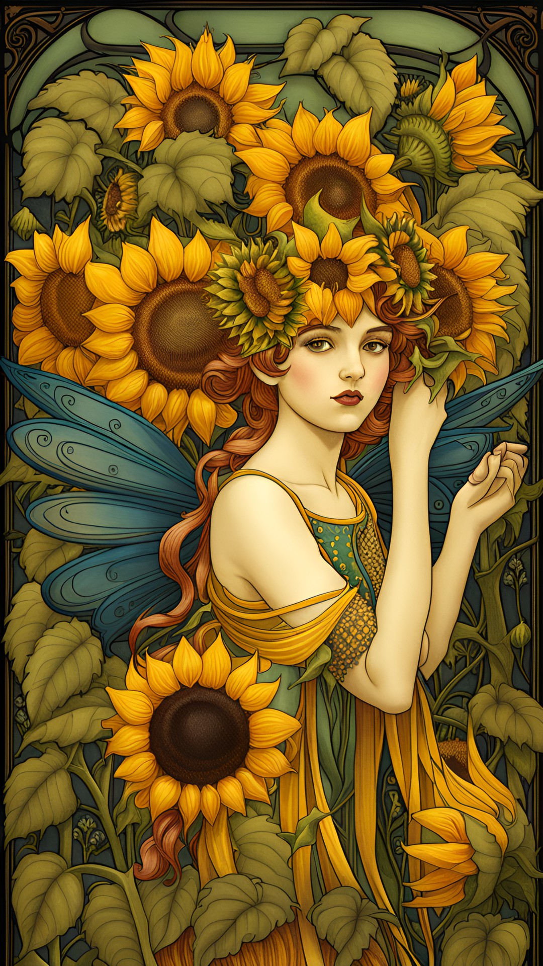 sunflower fairies art nouveau uhd preview