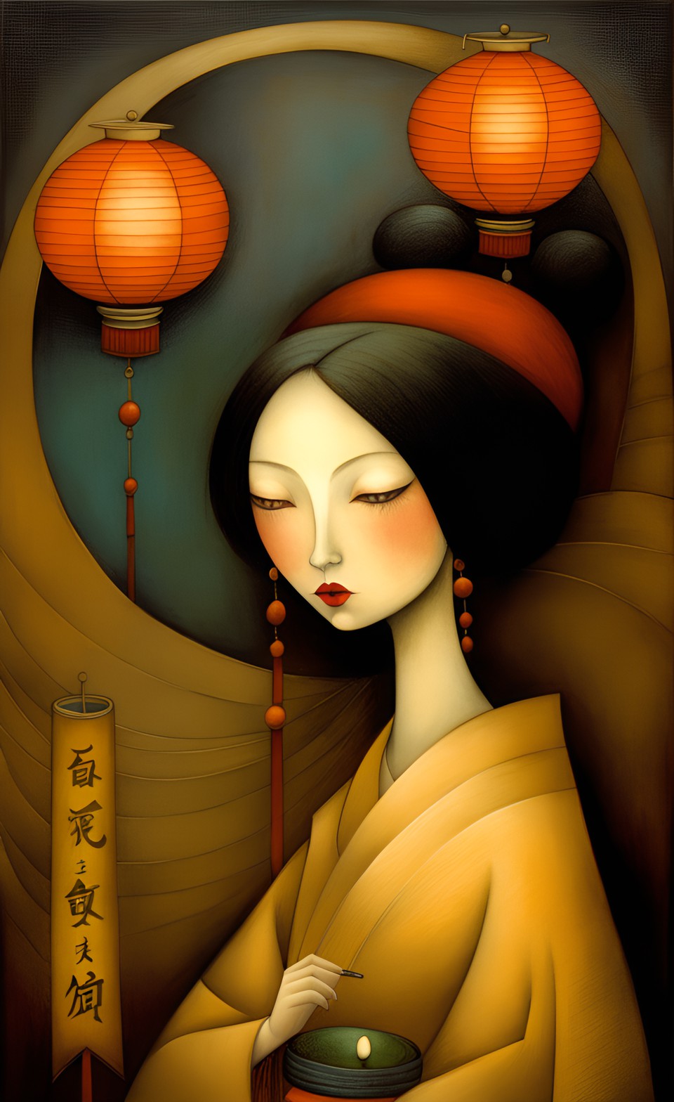 japanesse woman with a paper lantern, bill carman preview