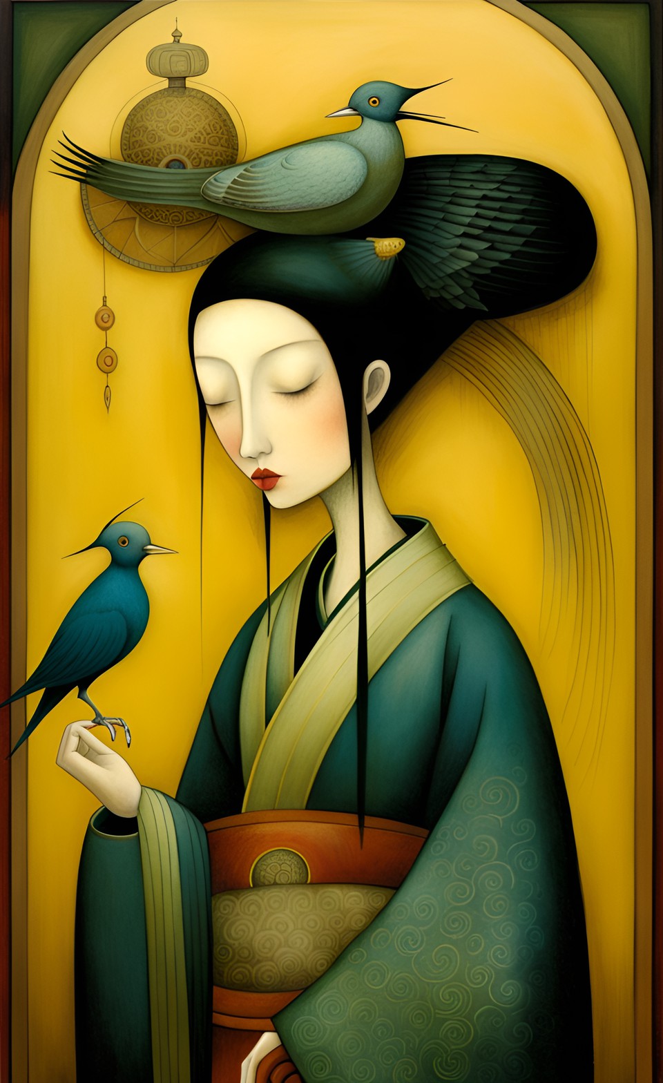 japanesse woman with a bird, bill carman preview