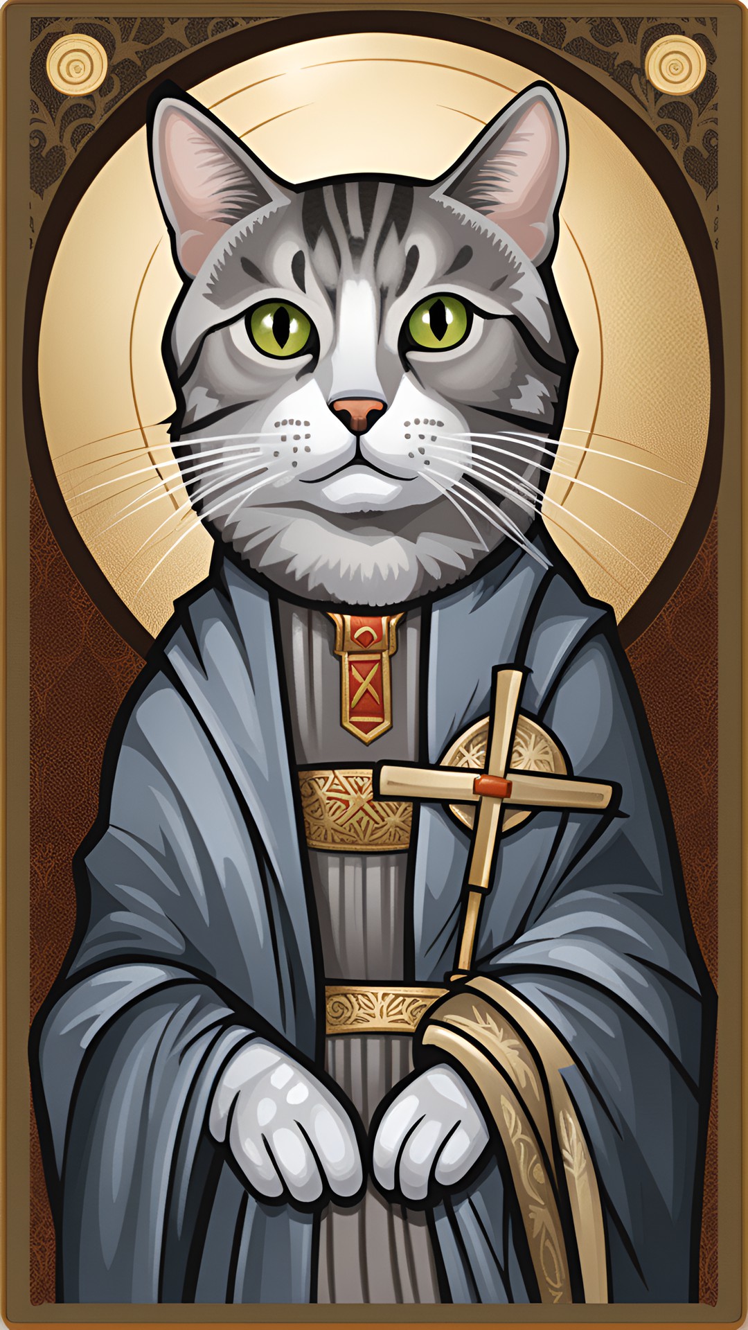 icon of st catticus, gray tabby cat saint for cats preview