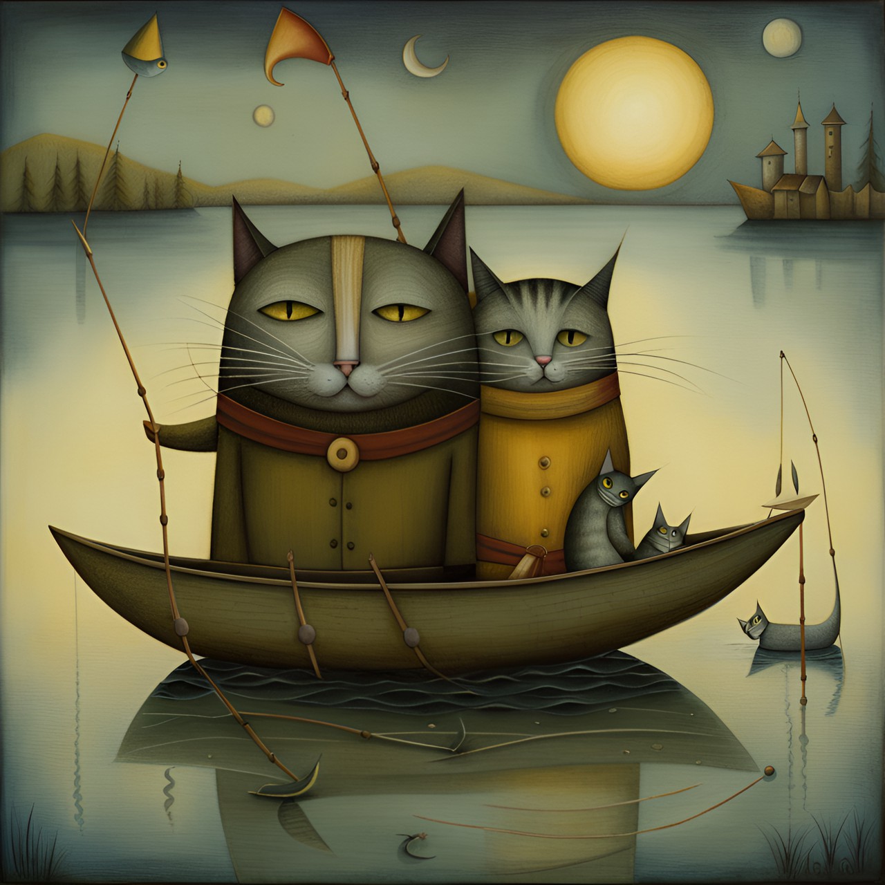 cat fishing on a shore lake, bill carman preview