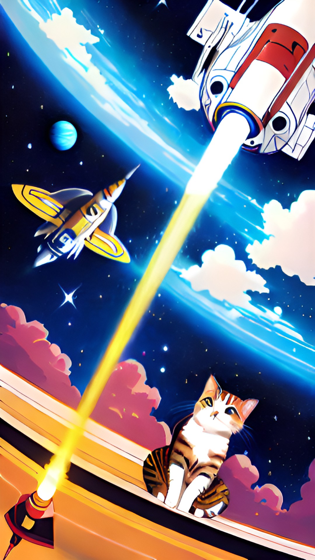 space cat - cute cat in space with a rocket preview