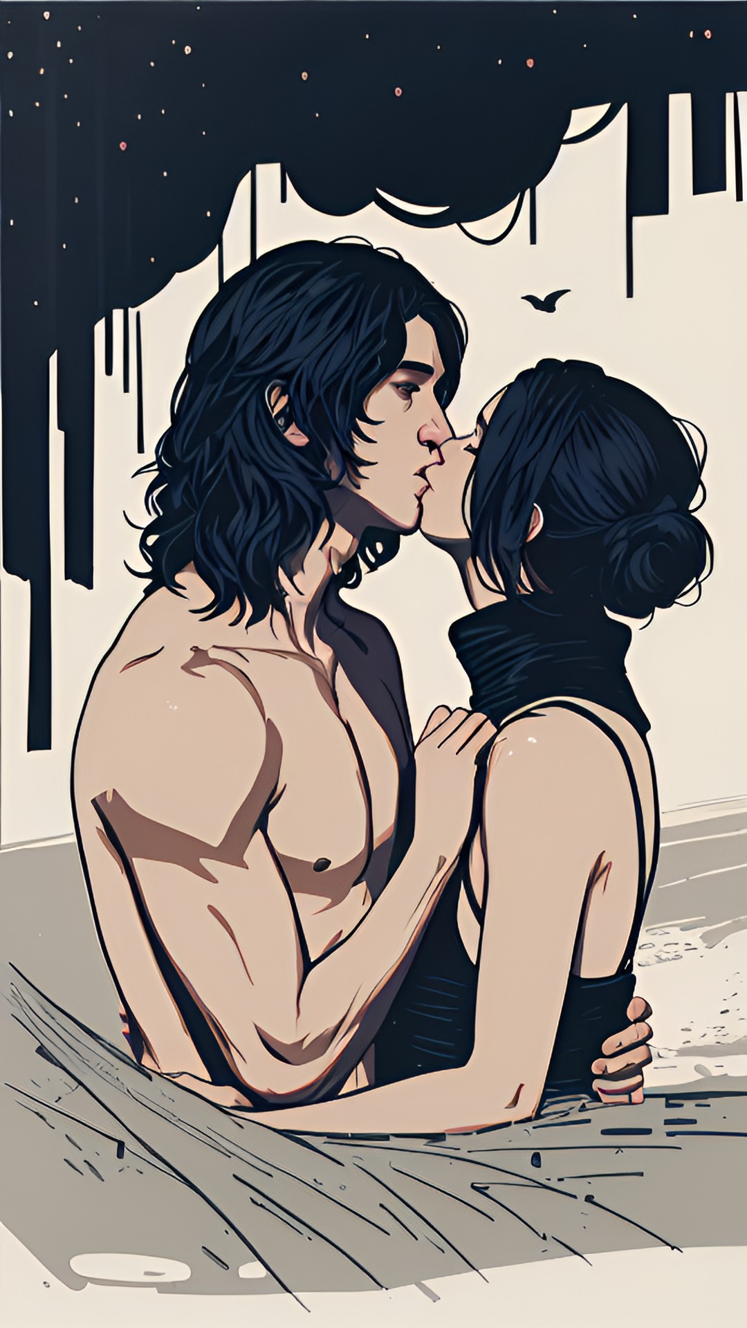 shirtless kylo ren kissing rey skywalker preview