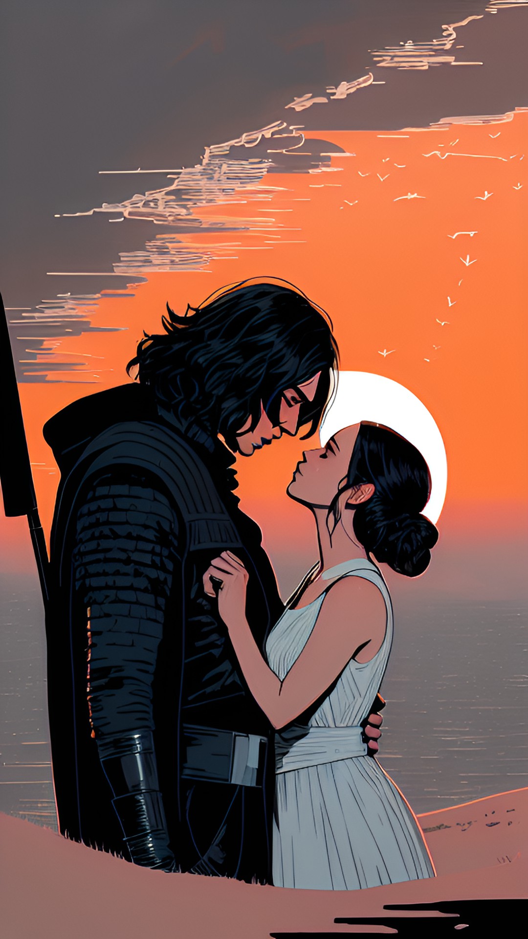 kylo ren and rey skywalker kissing sunset preview