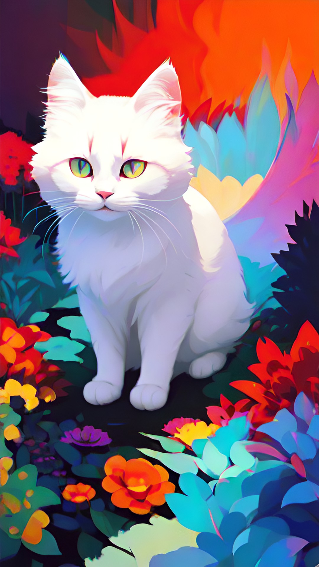 white fluffy flame point cat in a garden preview