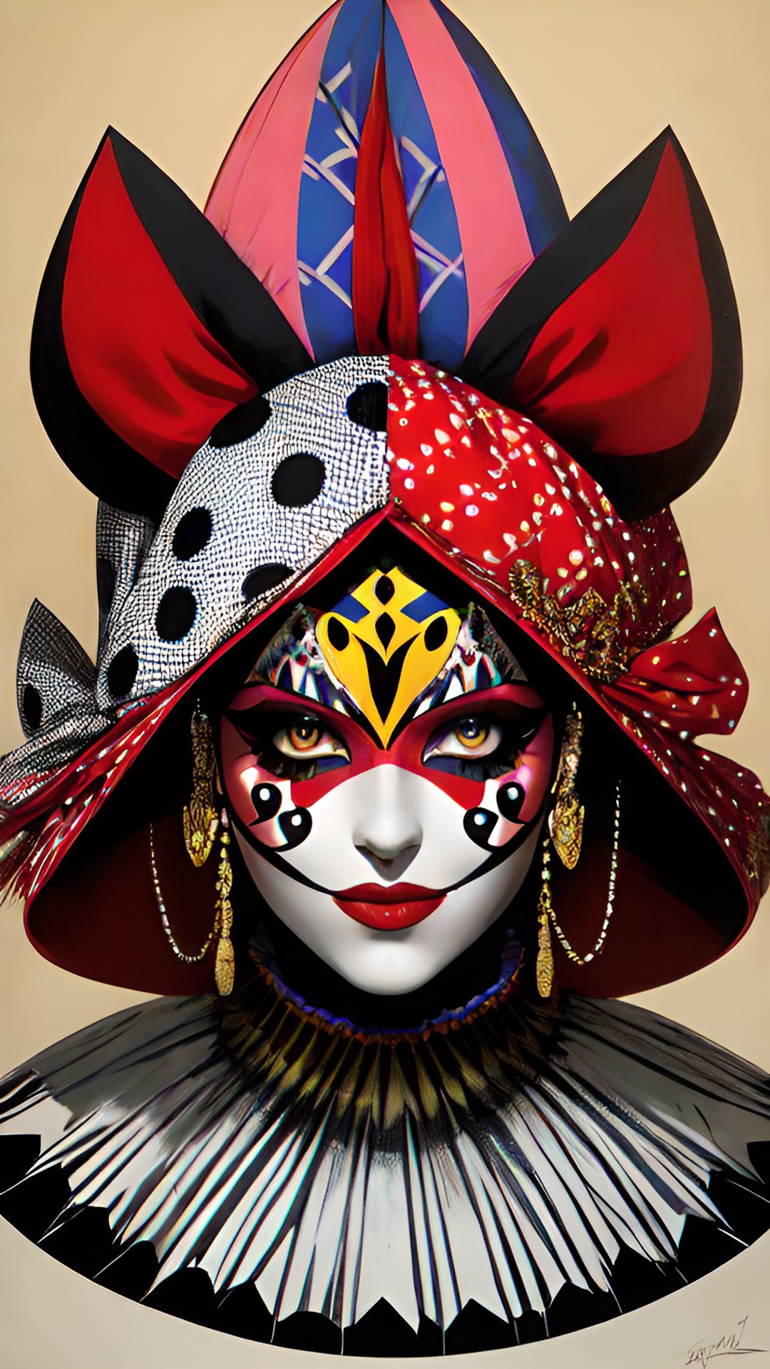 a harlequin is a type of clown. they are known for their brightly colored clothes and diamond-patterned faces. preview