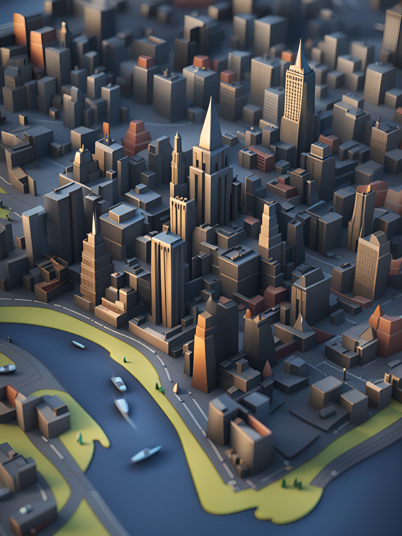 stylized 3d map of gotham city preview