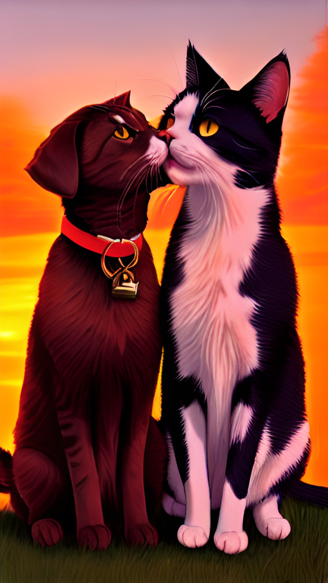 The romance in love - cat and dog kissing preview