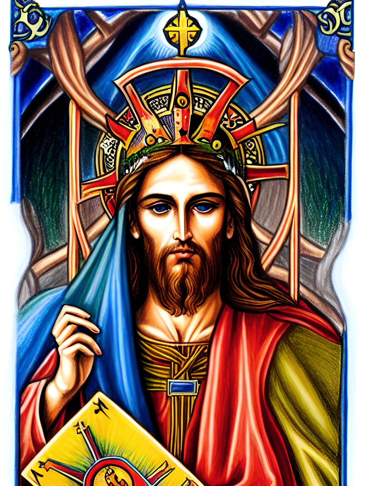 tarot style drawing:  eternal existence of christ the logos $text, monochrome$ preview