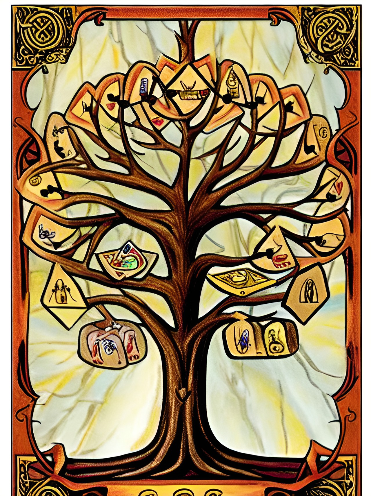 tarot style drawing:  genealogy family tree ancestors of jesus $text, monochrome$ preview