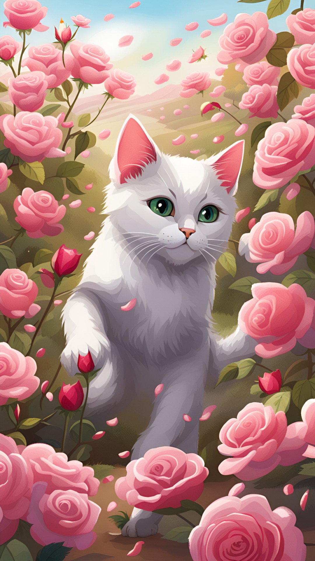 pretty cat - cute cat playing in a field of roses preview