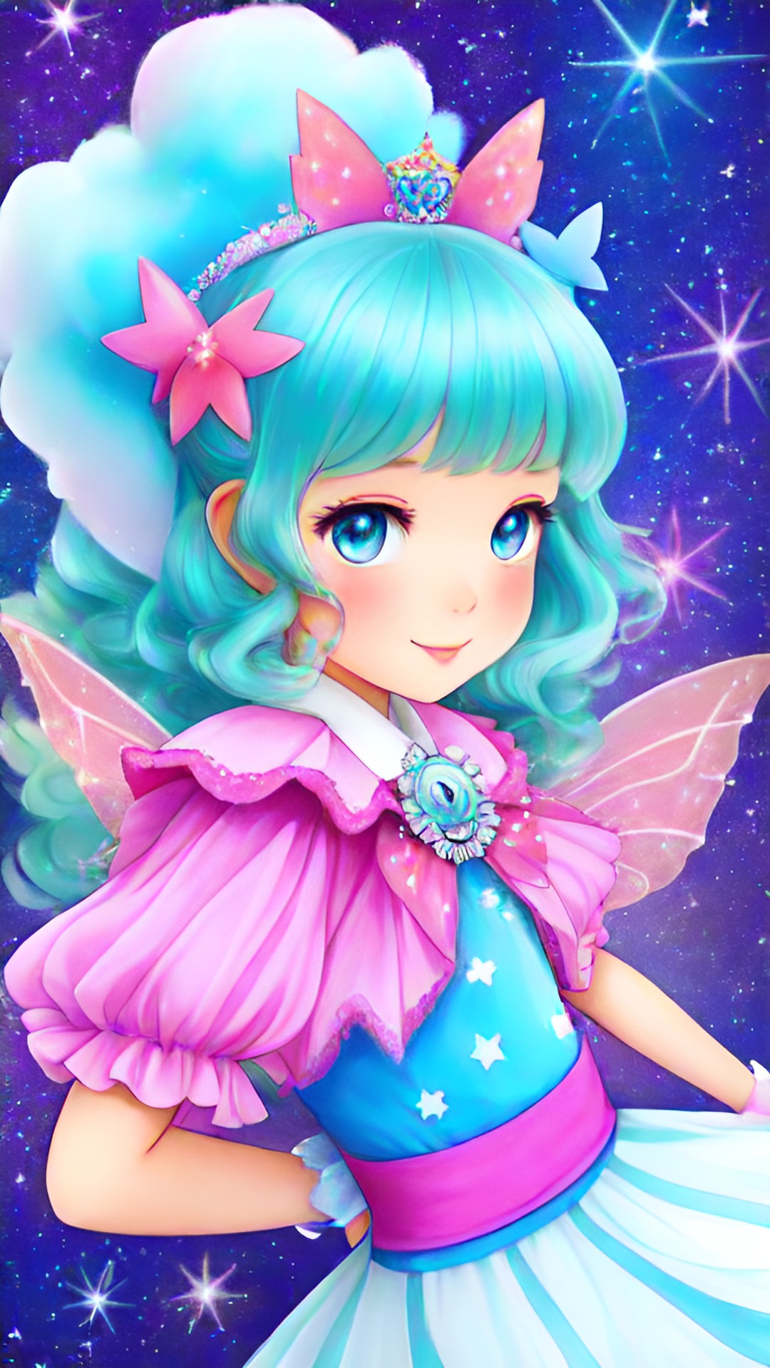 good, kind fairy princess in soft, lively colors; cotton candy, candy stars preview