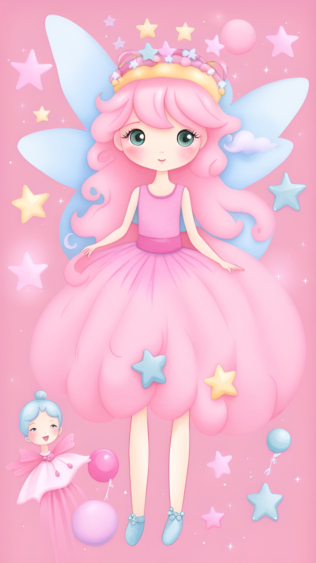 good, kind fairy princess in soft, lively colors; cotton candy, candy stars preview