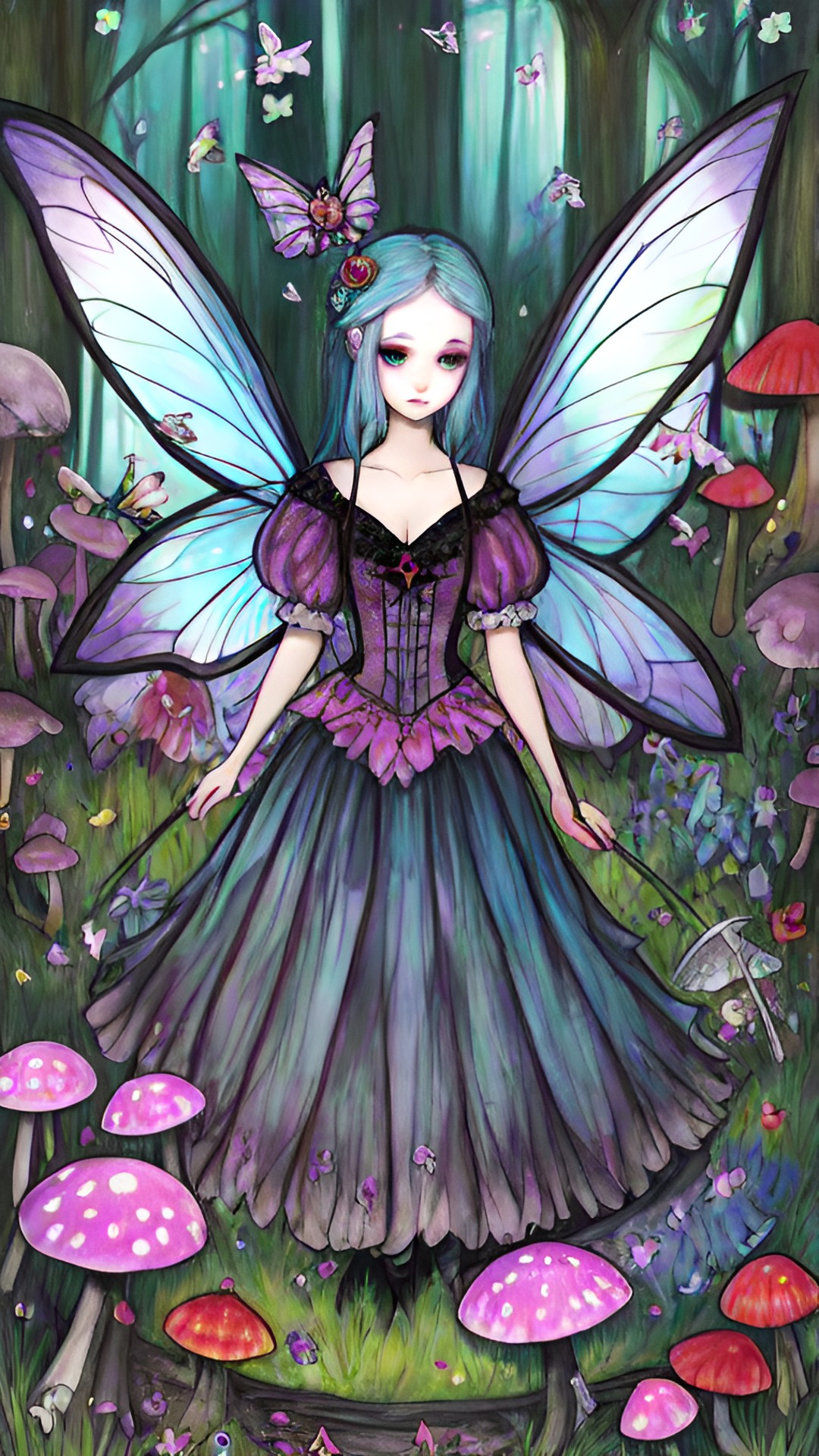 evil, cruel, petty death fairy princess in drab, putrid colors, bones, flies, fungi preview