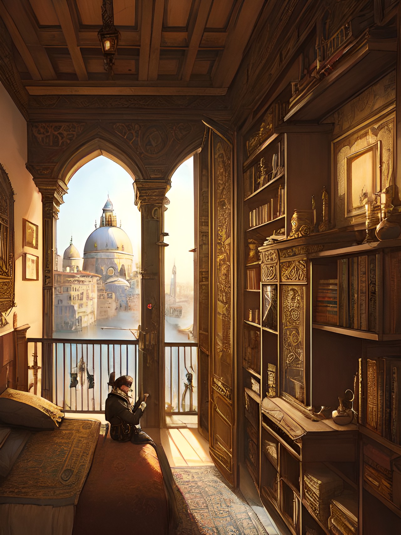 a thief sneaking into a bedroom in medieval venice preview