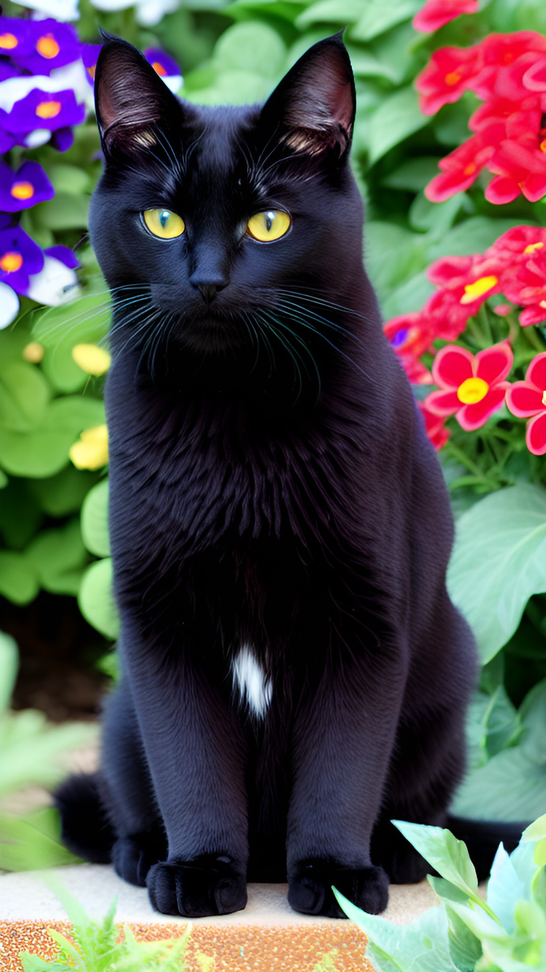 black lovely cat sitting in a flowerbed
highly detailed realistic preview