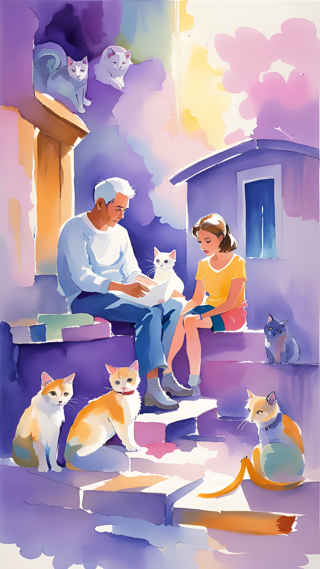 maman et papa, leurs enfants et plein de chats/ magique/ violet preview