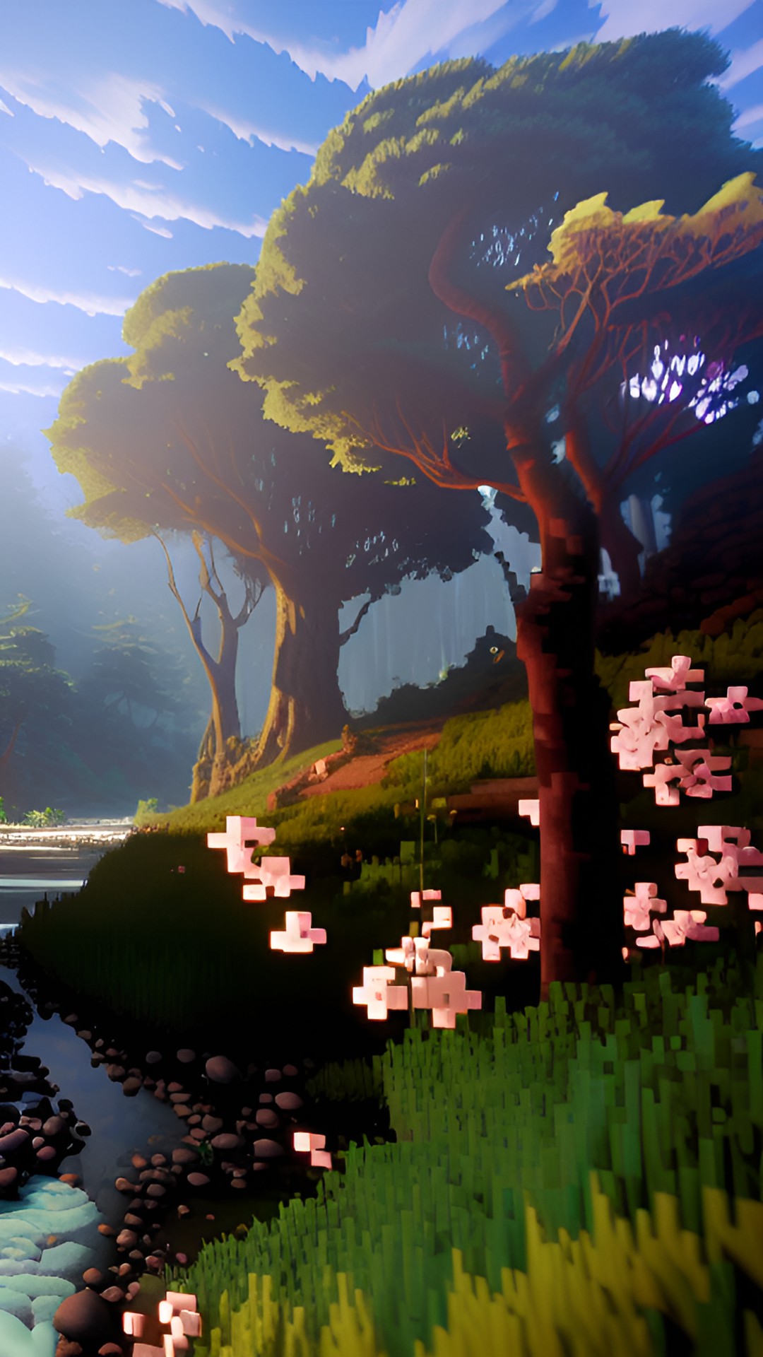 flowing river in the forest pixel art preview