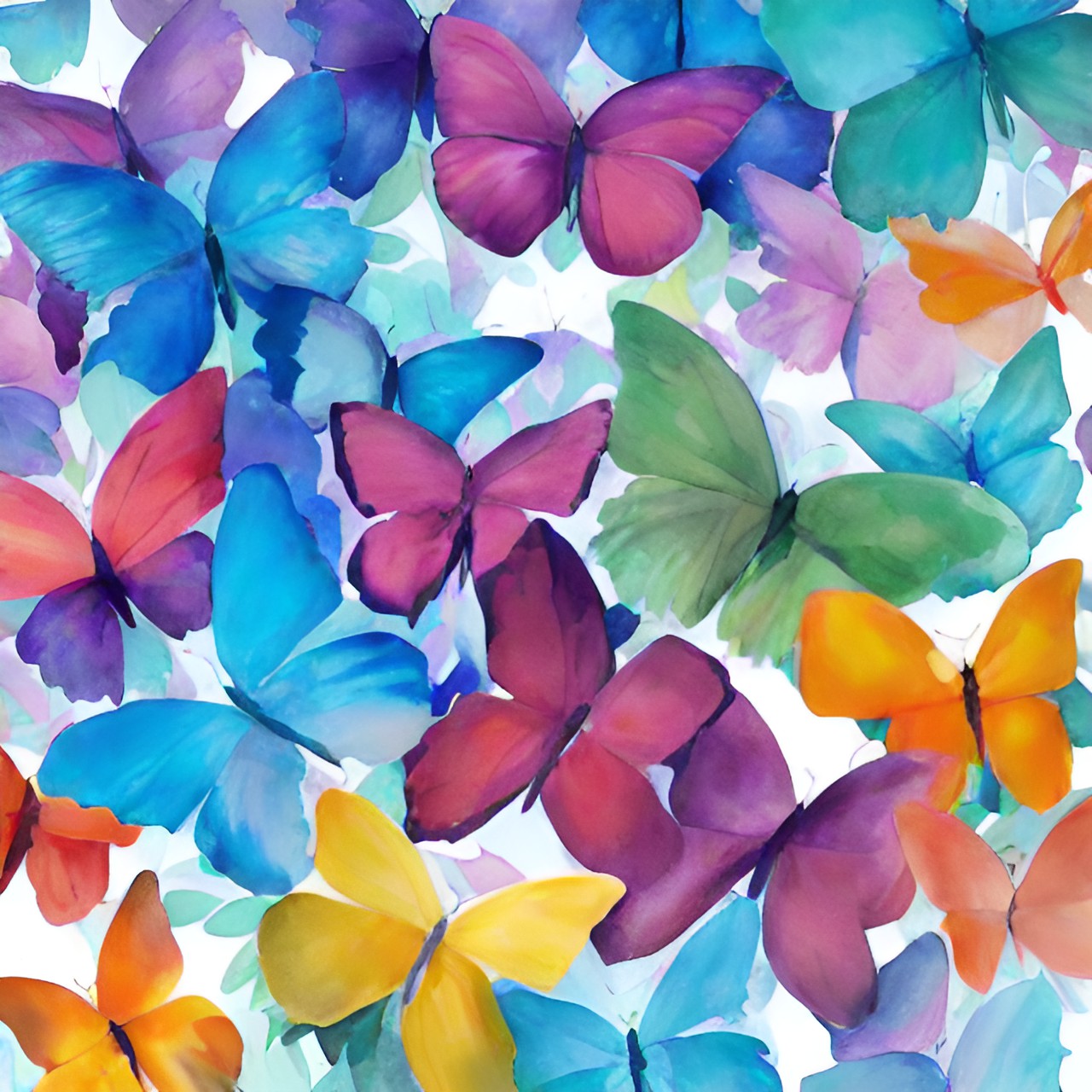 delicate watercolor illustration, group of butterflies , warm color palette, pastel colors, white background, cozy preview