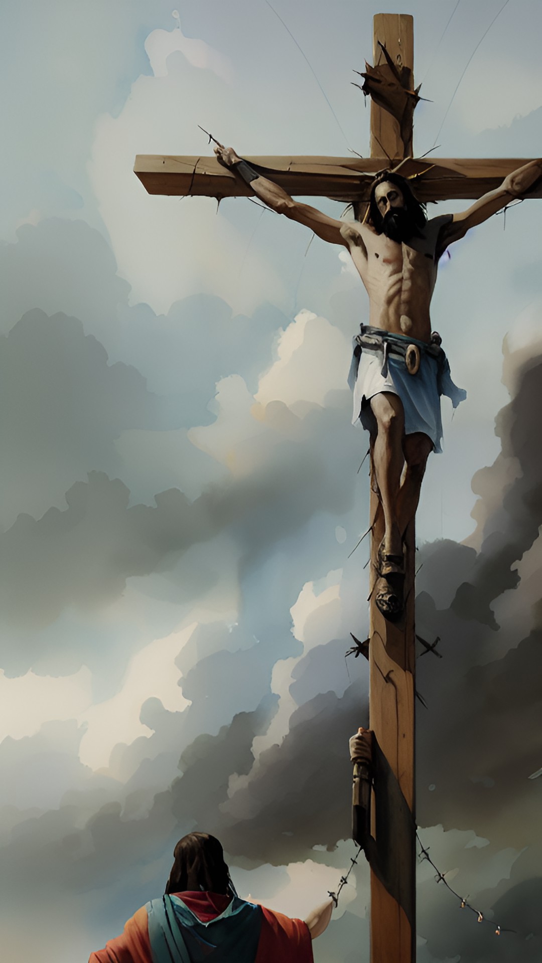 jesus christ wearing crown of thorns, crucified on a cross preview