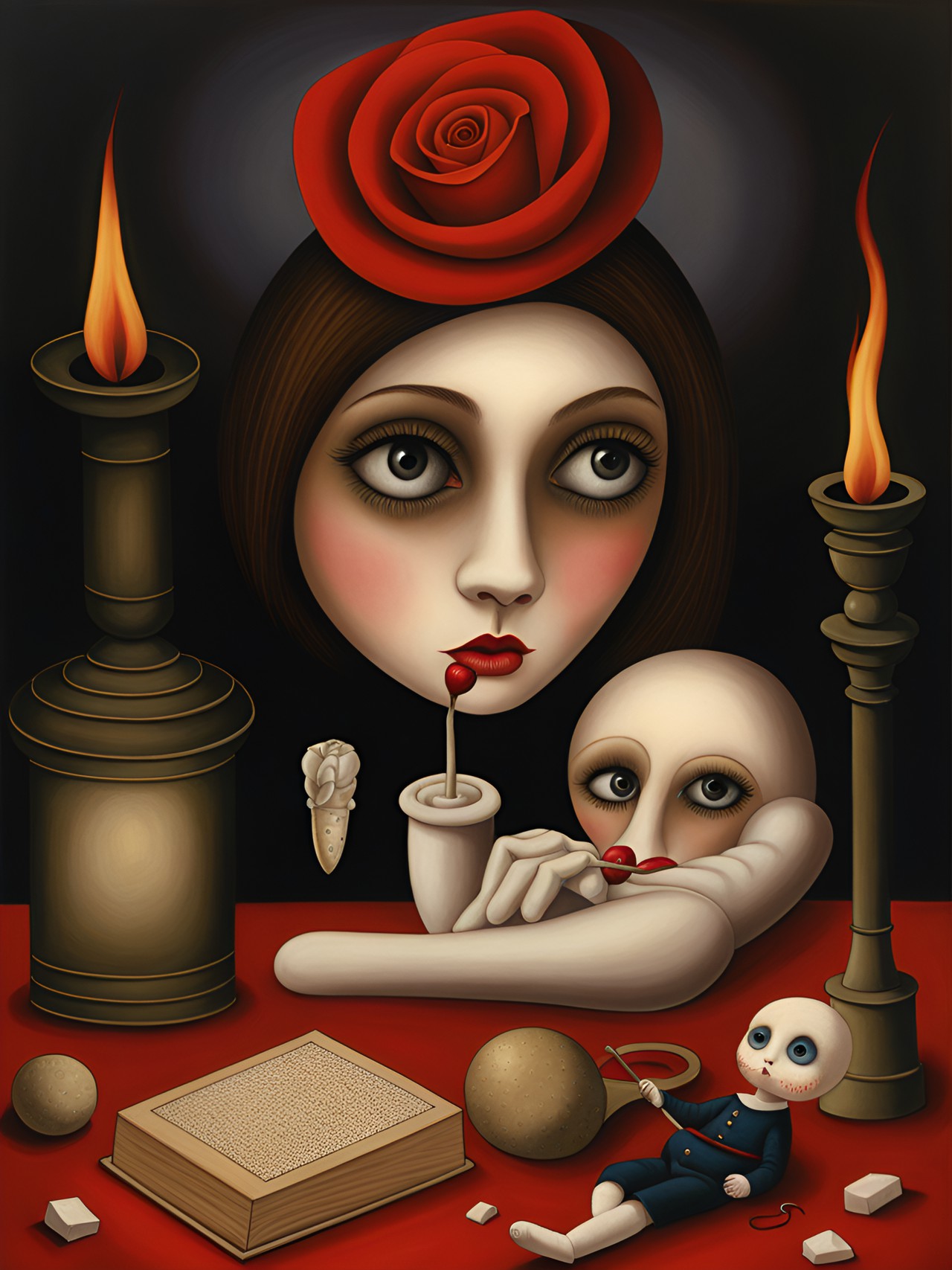 sorrow, ashes, loneliness, roses, broken voodoo doll, blood, dust, smoke, fire, by margaret keane, grant wood, bill carman,& ray caesar preview