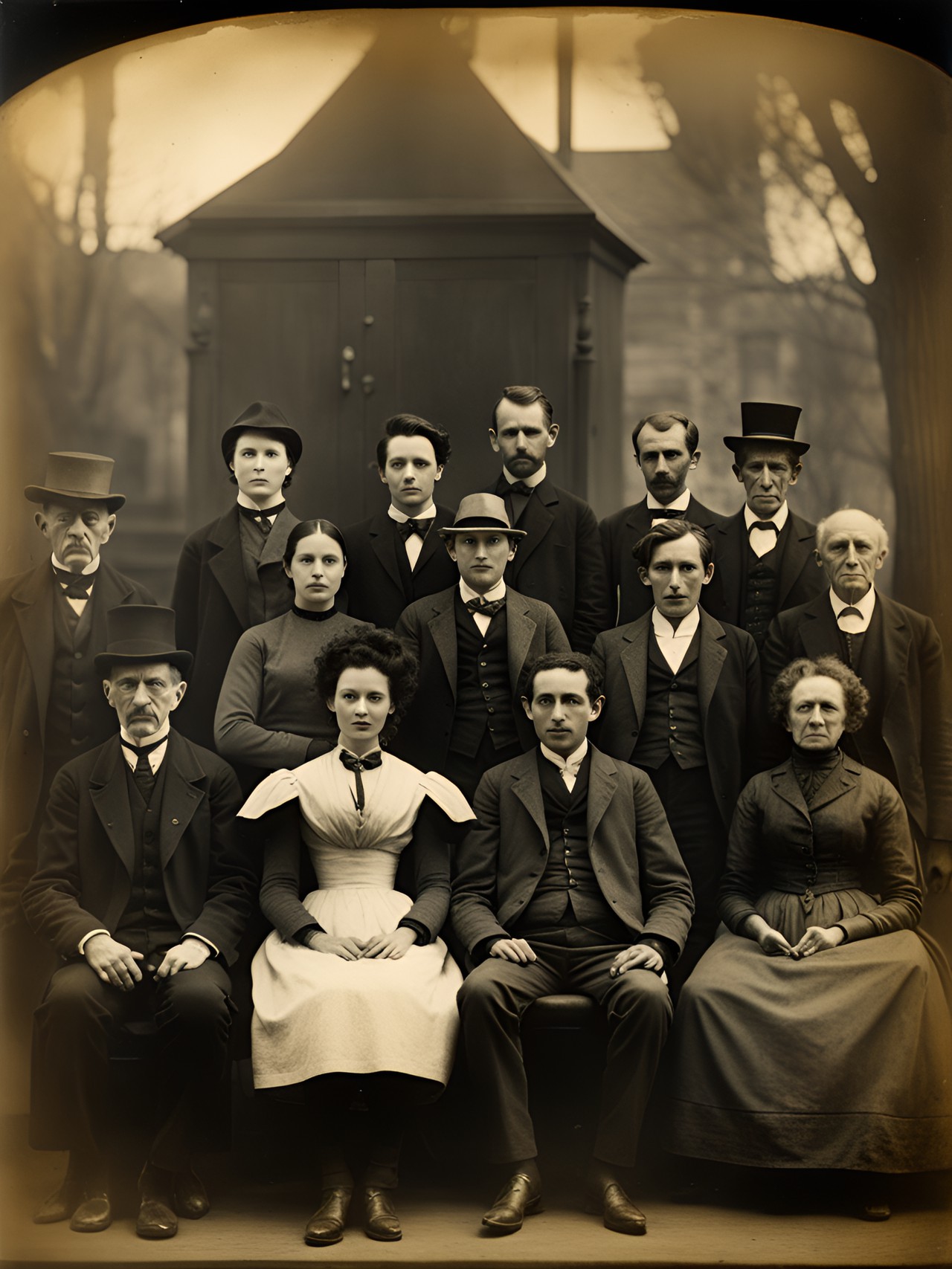 tintype of a victorian society,rhode island, artistic collaboration, 1900’s by leonora carrington arthur tress, franz kafka, jheronimus bosch, louis daguerre preview