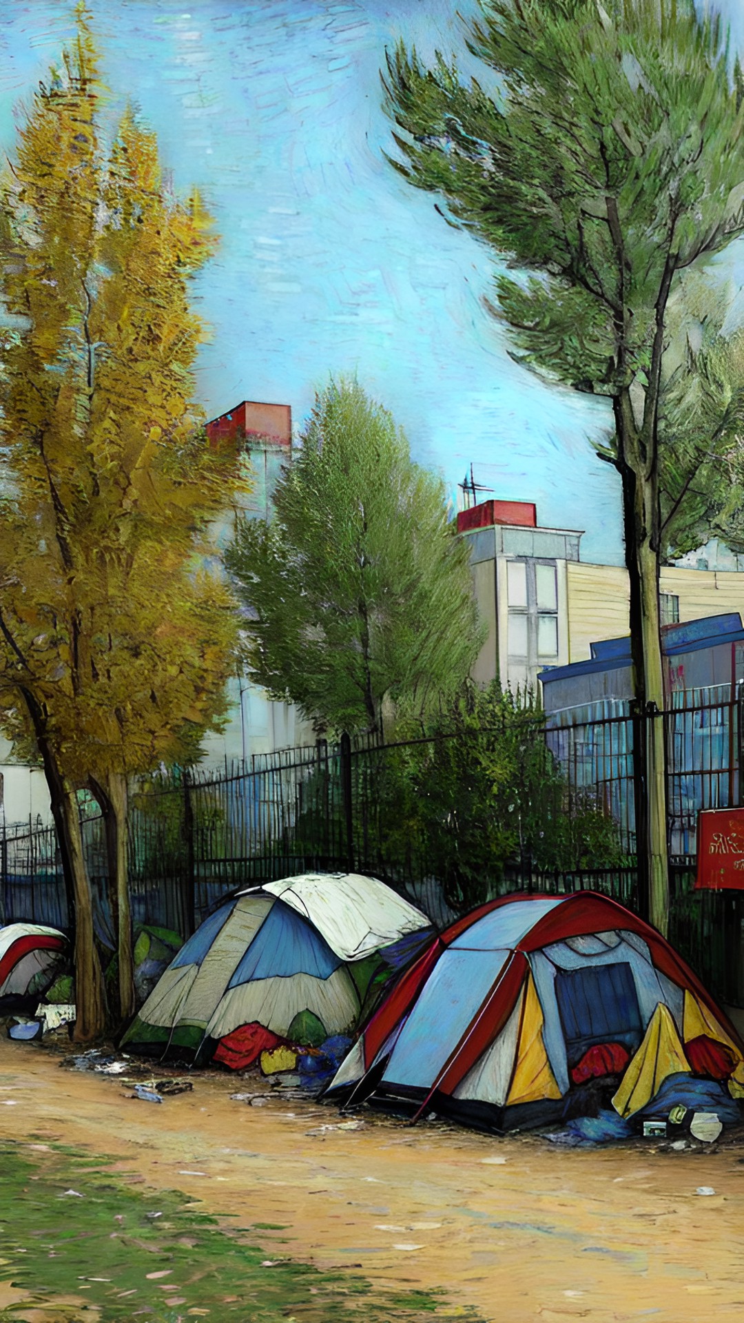 homeless encampment in a vacant lot by van gogh preview