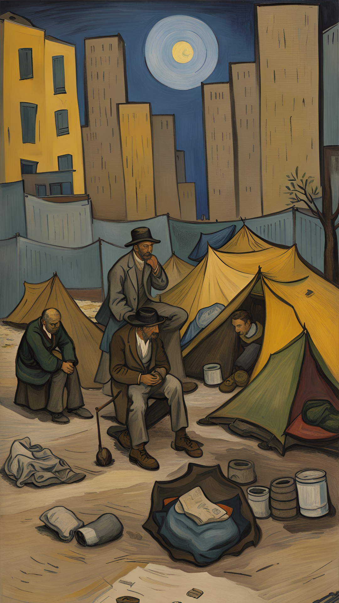 homeless encampment in a vacant lot by van gogh preview