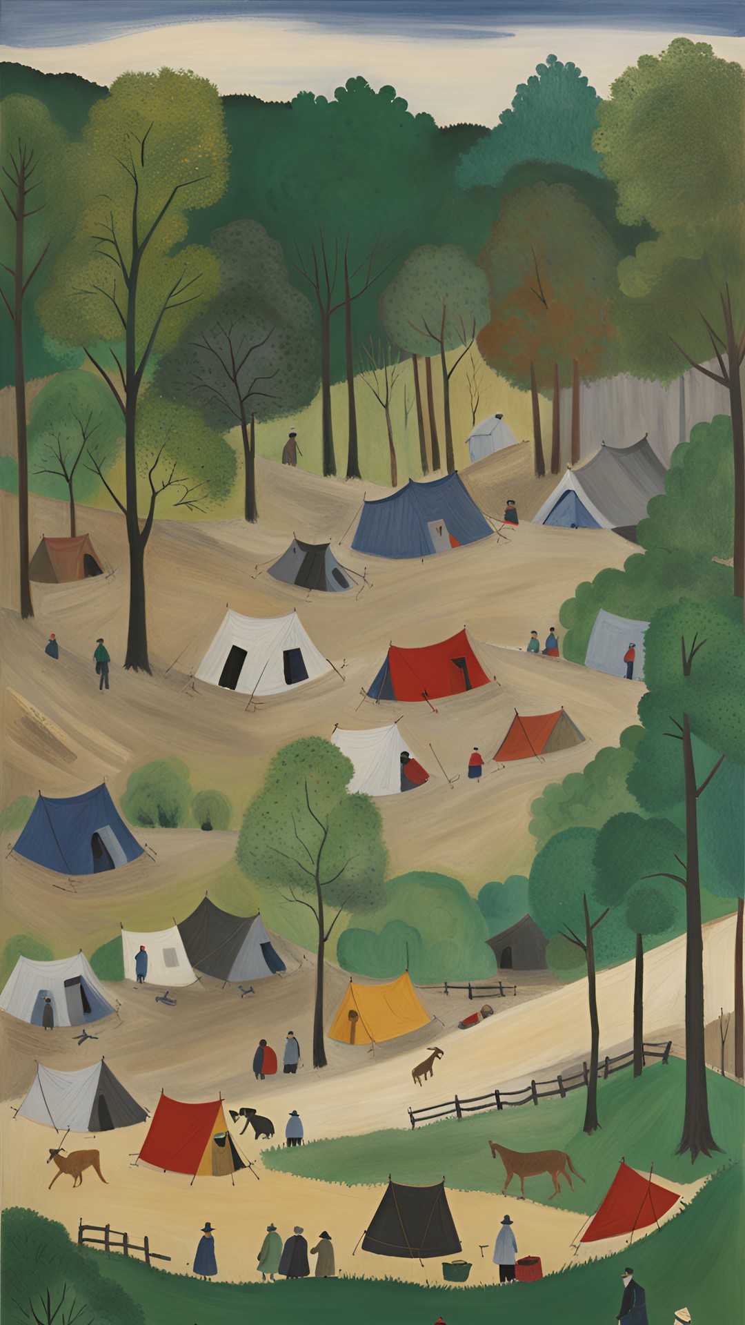 homeless encampment in a vacant lot by grandma moses preview