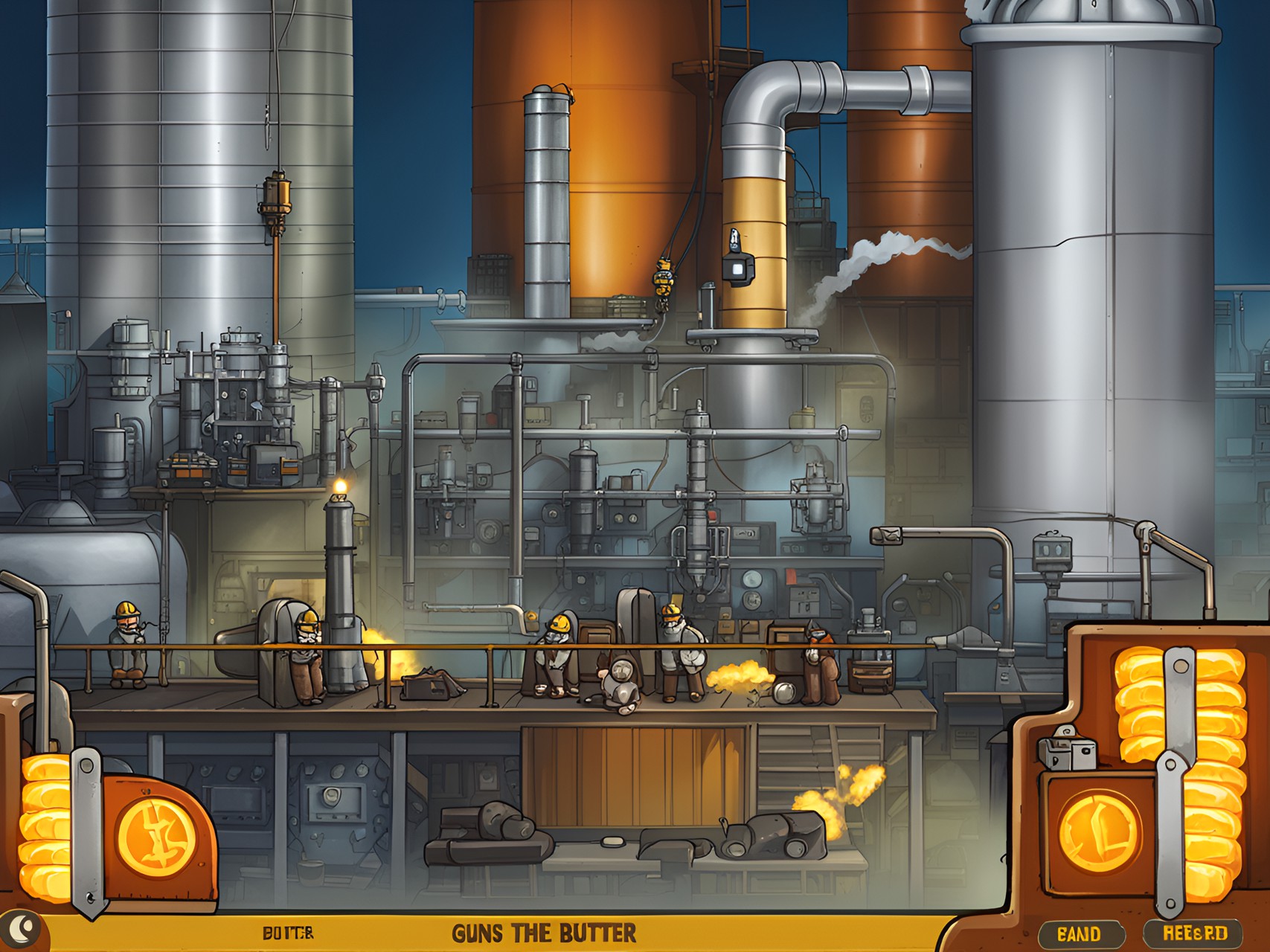 the illustration is for the game guns & butter; a light euro strategy game with worker placement mechanics. this card shows a power plant. preview