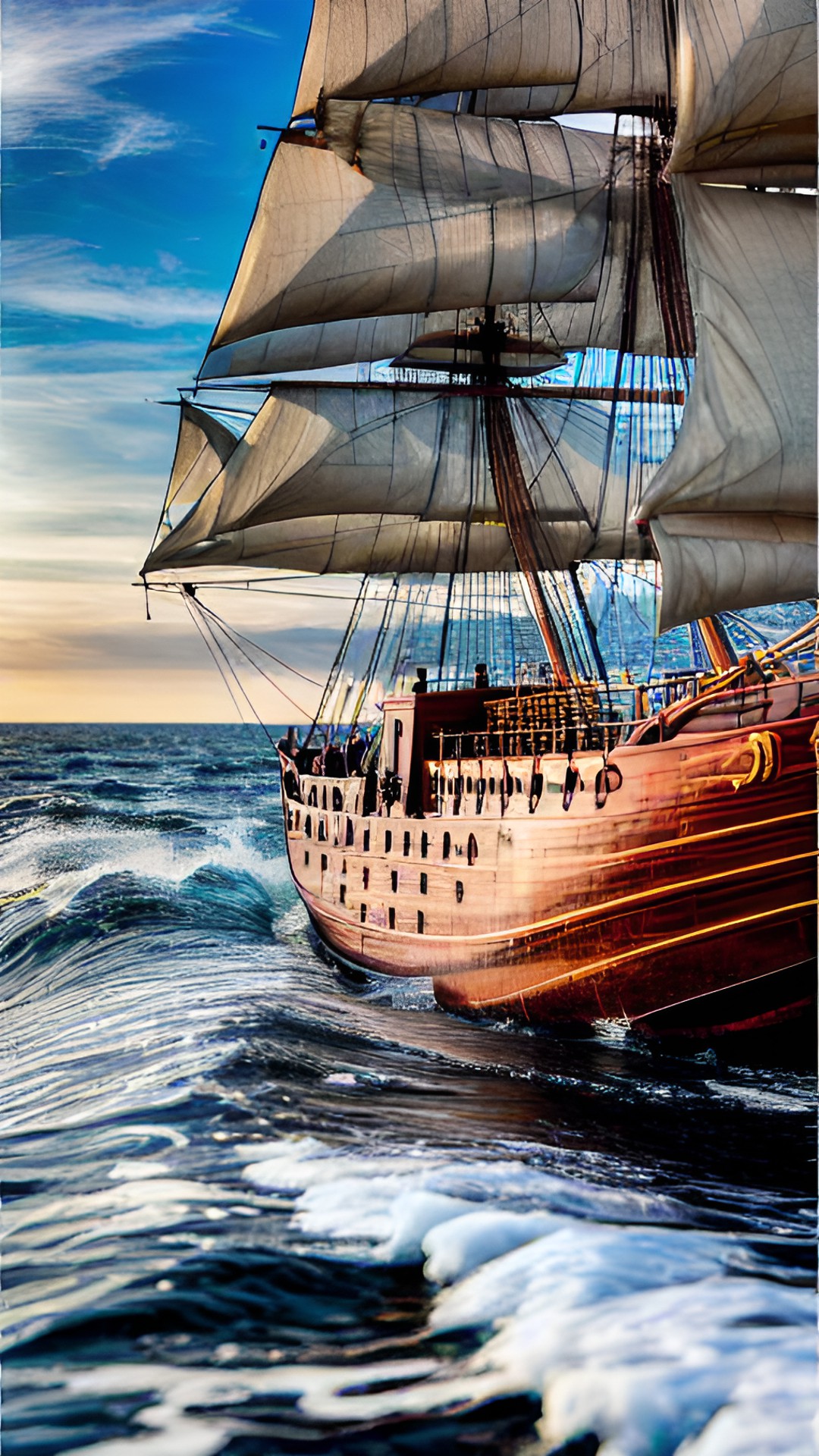 Tall SHIP realistic - loads of waves baltic sea a tall ship sunshine 
highly detailed realistic preview